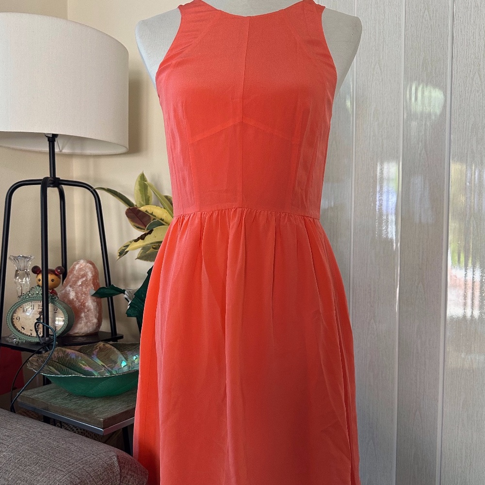 Rebecca Taylor Coral 100% Silk Short Sleeveless Sundress Dress Sz 2